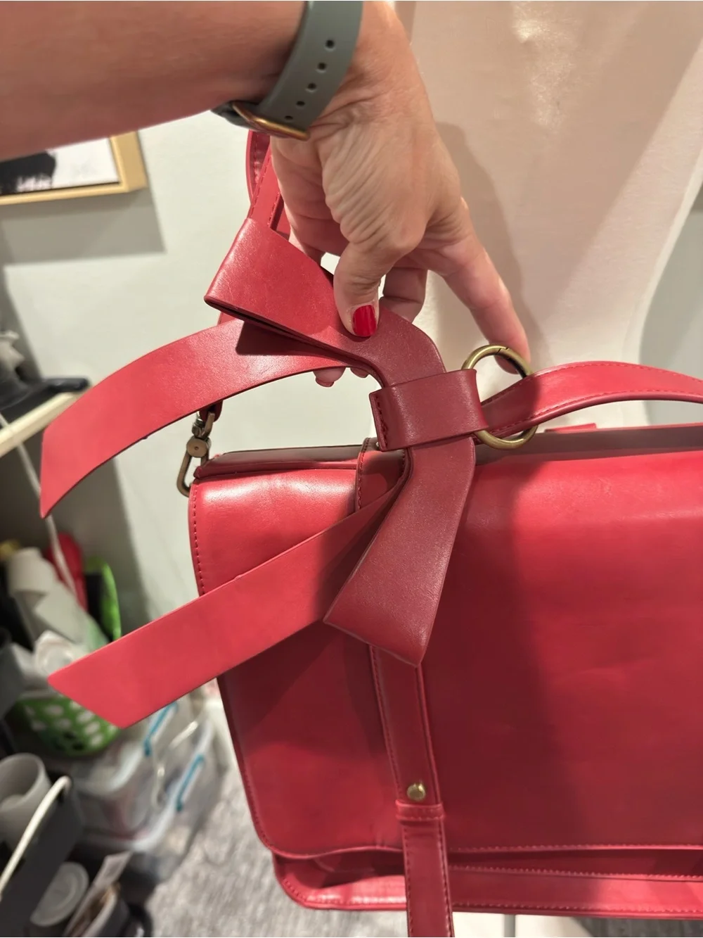 ECOSUSI Vegan Leather Red Bow Briefcase Laptop Study Bag